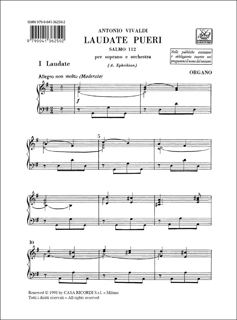 Laudate Pueri Dominum. Salmo 112 . Rv 601